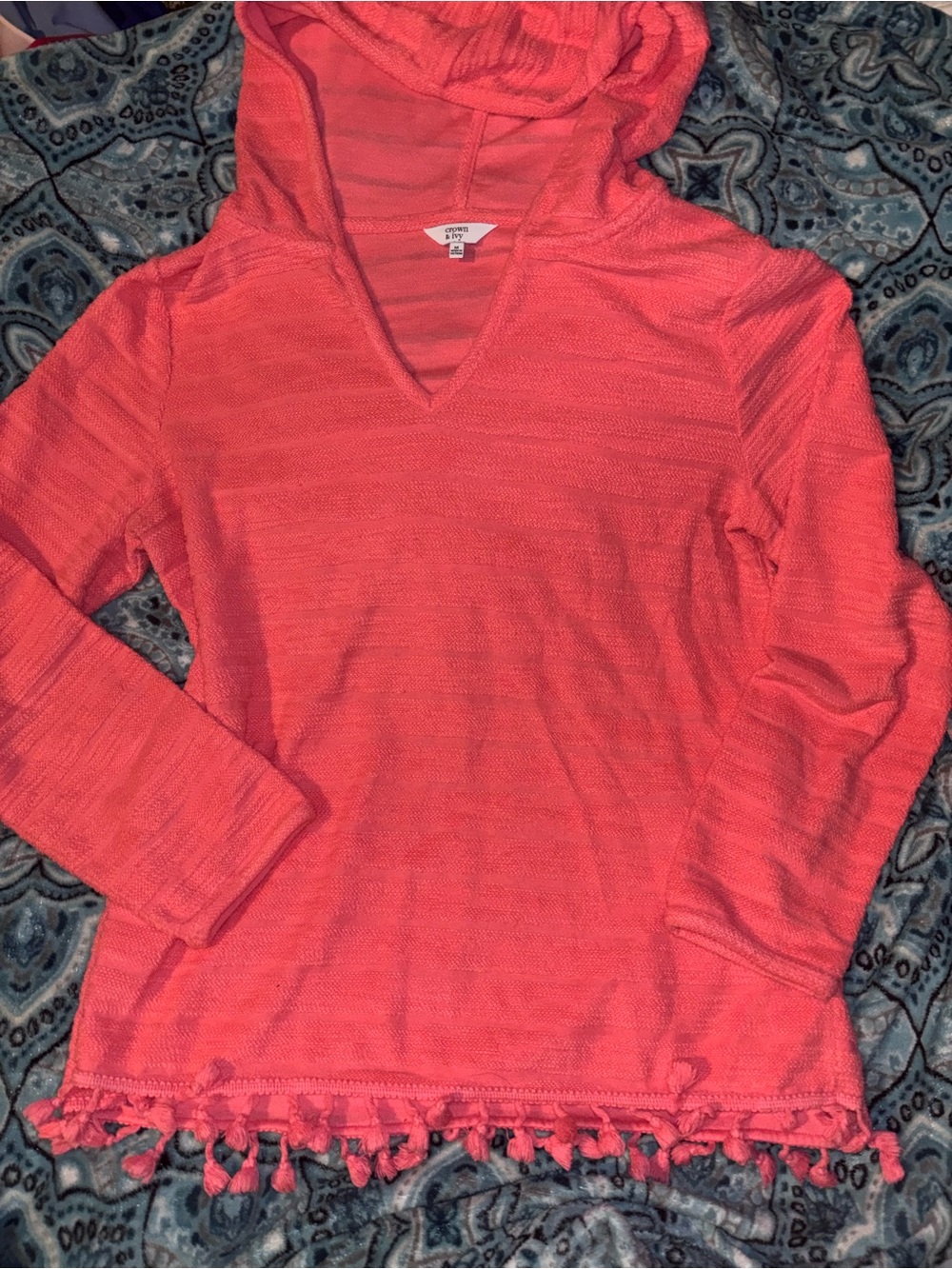 crown & ivy Coral Knit Hooded Pullover